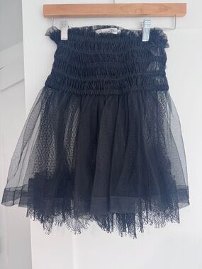 Dior Black Sheer Tulle and Lace Skirt with Smocked Waistband size 6